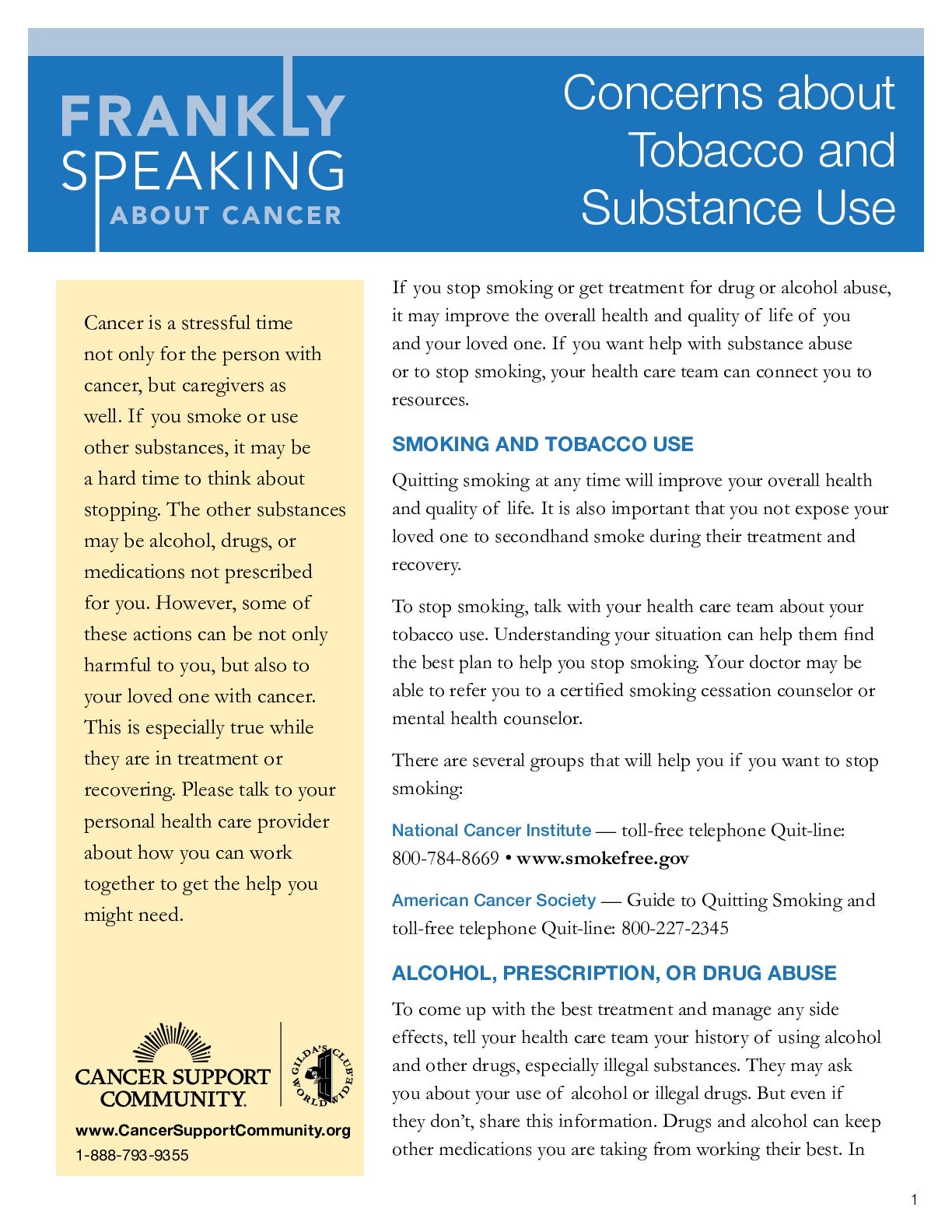 Concerns about Tobacco and Substance Use