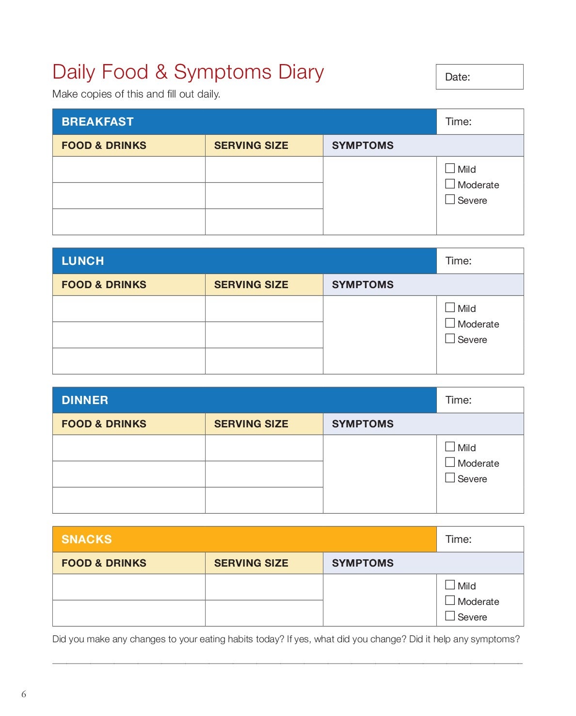 FSAC Daily Food & Symptoms Diary