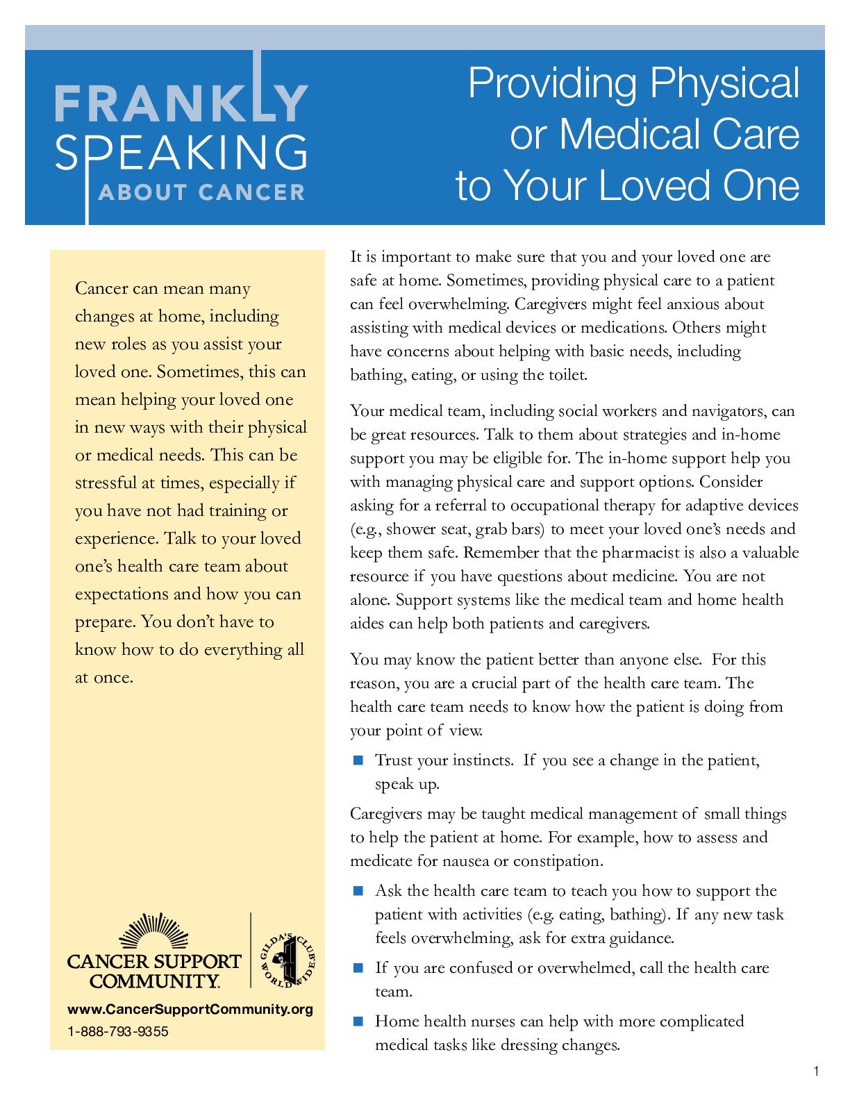 Providing Physical or Medical Care to Your Loved One