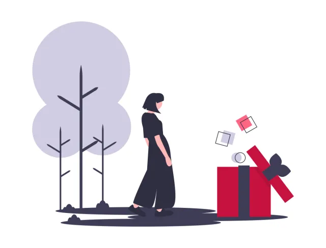 illustration woman with gift box