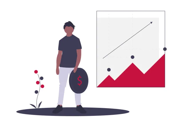 illustration man with chart trending upward