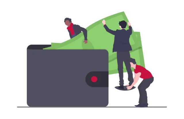 illustration people saving money in wallet