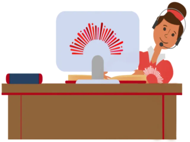 Ruby the CSC virtual navigator sitting at a desk