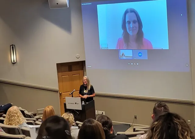 CSC’s CEO Debbie Weir introduces White House Cancer Moonshot Coordinator Danielle Carnival, PhD, during CSC's annual leadership conference