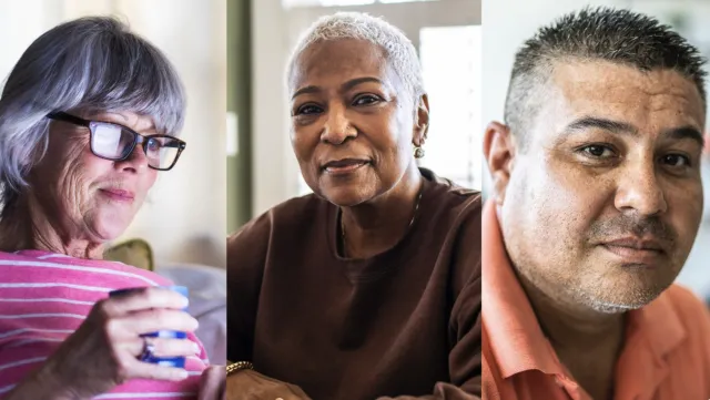 photographic portraits of three adults
