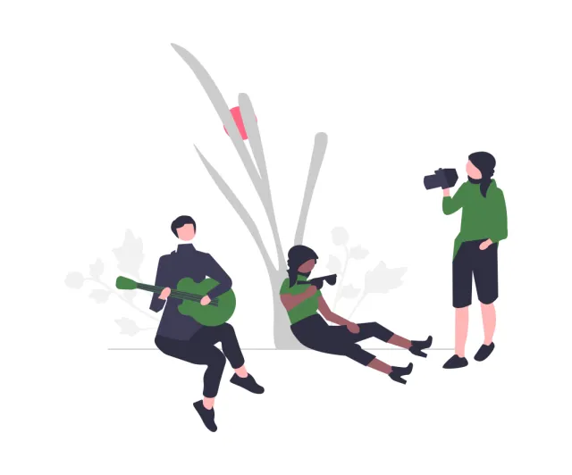An illustration depicts people enjoying hobbies and nature