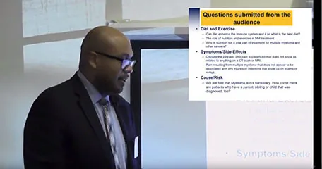 Craig Emmitt Cole, MD answering questions submitted from the audience on diet and exercise, symptoms and side effects, and cause and risk