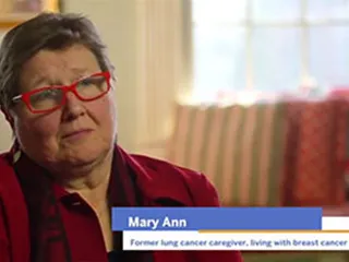 Mary Ann, former lung cancer caregiver, living with breast cancer, talking about organizing support