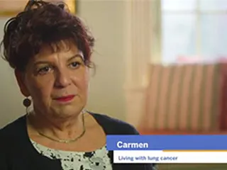 Carmen, living with lung cancer, talking about how remission was the hardest