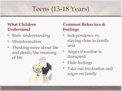 talking with teens about cancer: what they understand and common behaviors and feelings