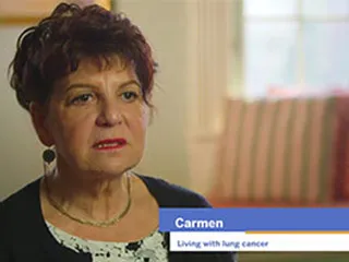 Carmen, living with lung cancer, talking about writing your questions down