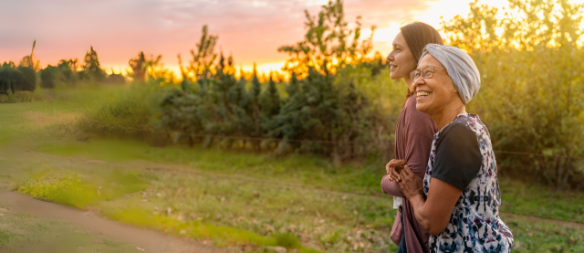 Two women walking together