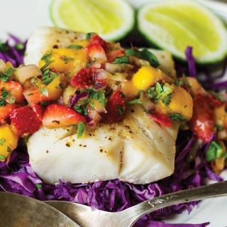 White Fish Tacos with Strawberry Mango Salsa 