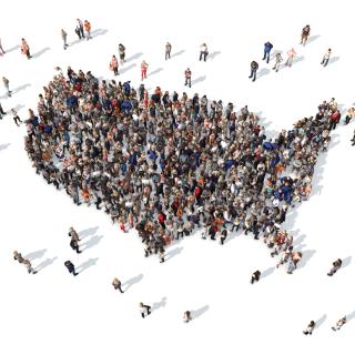People forming the outline of the United States