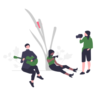 An illustration depicts people enjoying hobbies and nature