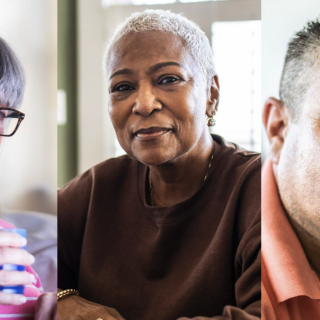 photographic portraits of three adults