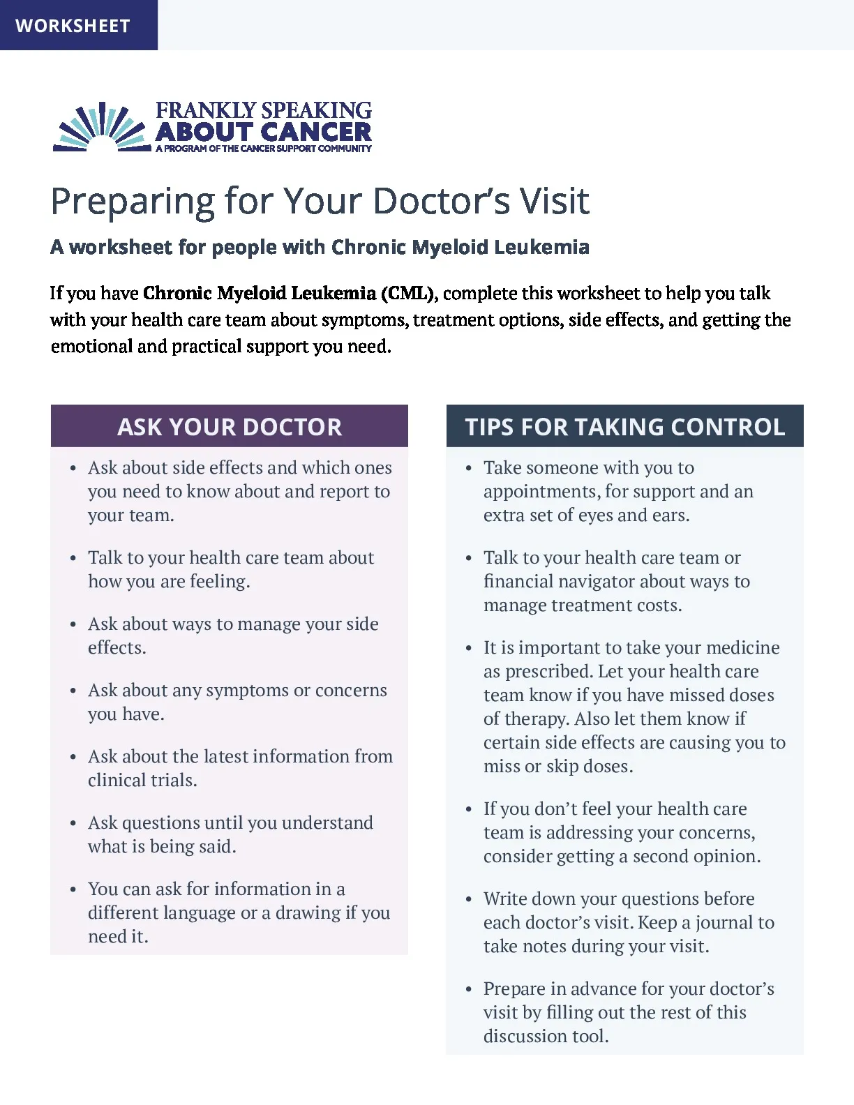 Preparing for Your Doctor's Visit - CML