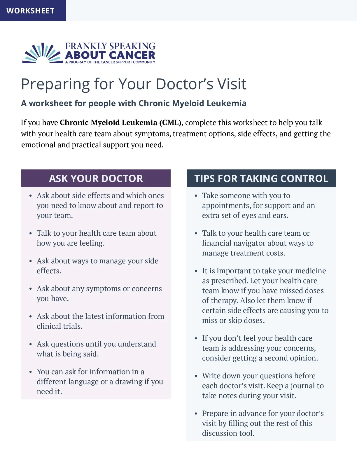Chronic Myeloid Leukemia | Cancer Support Community