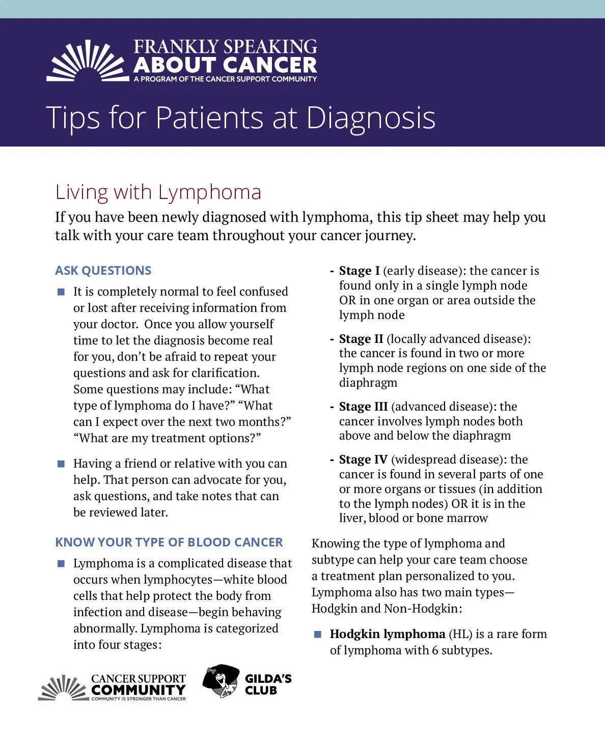 Tips for Patients at Diagnosis (Lymphoma)