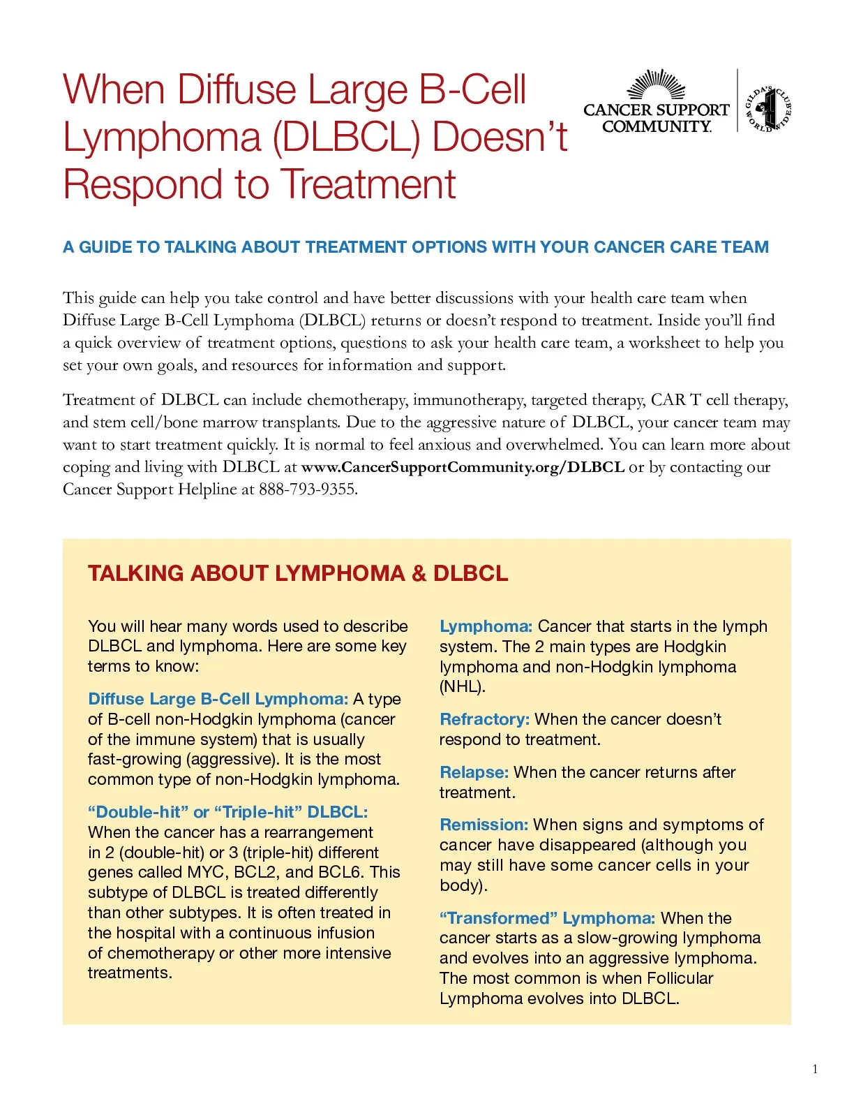 Preparing for Your Doctor's Visit: A Worksheet for Relapsed/Refractory DLBCL