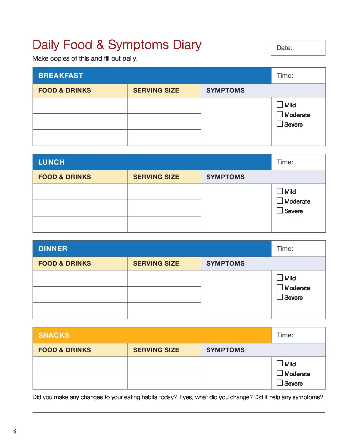 FSAC Daily Food & Symptoms Diary