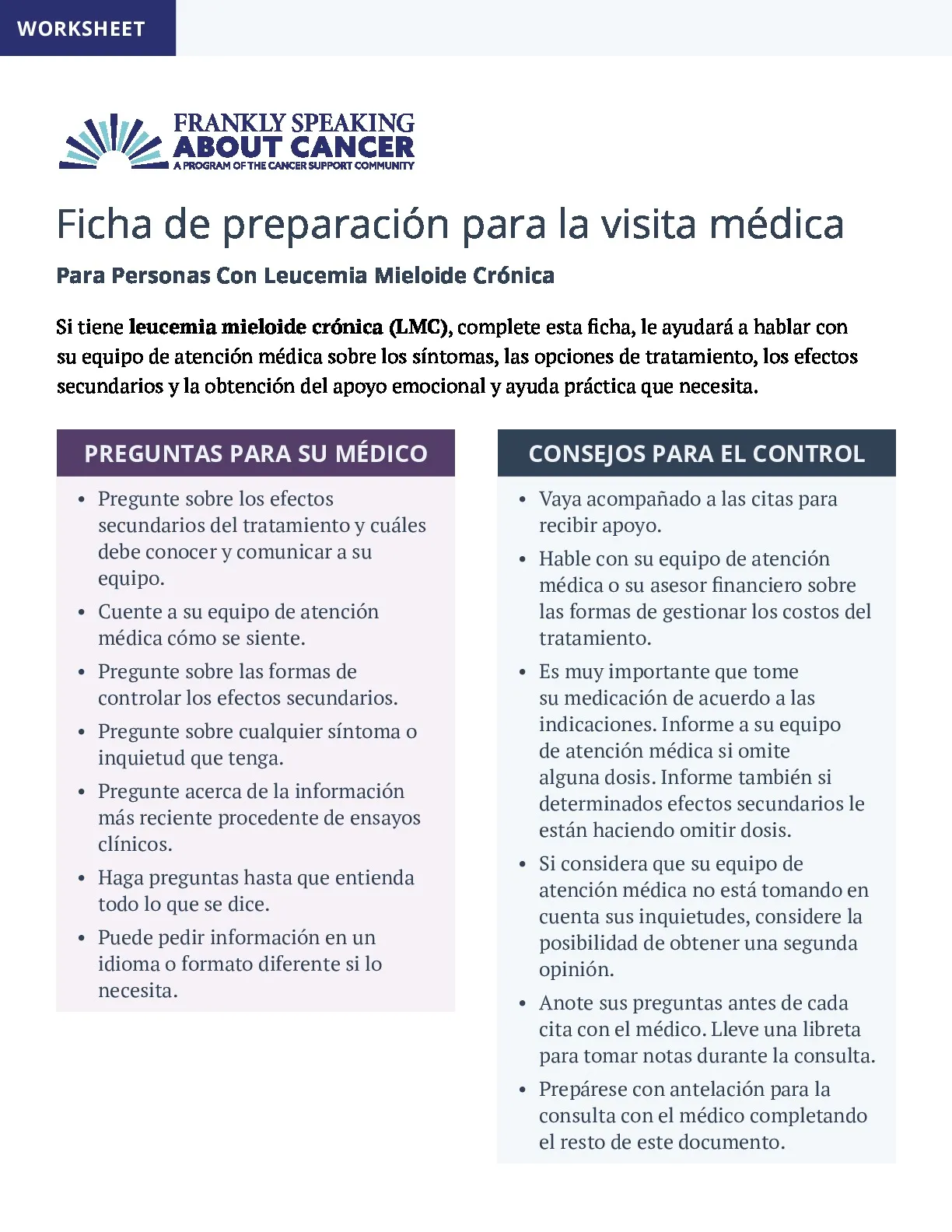 Ficha de preparación para la visita médica