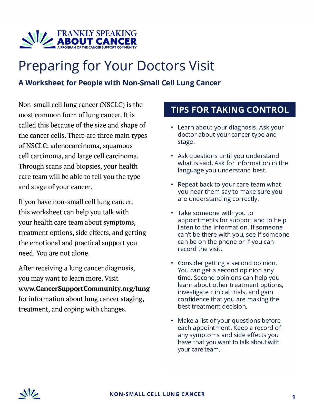 Preparing for Your Doctors Visit: Non-Small Cell Lung Cancer