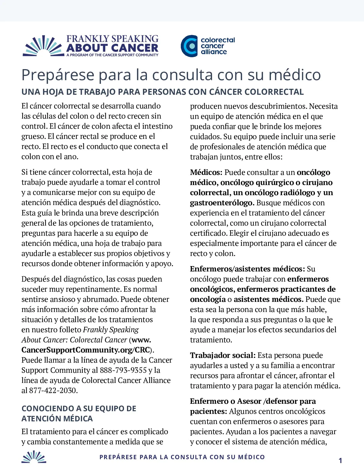 Prepárese para la consulta con su médico - Cáncer colorrectal