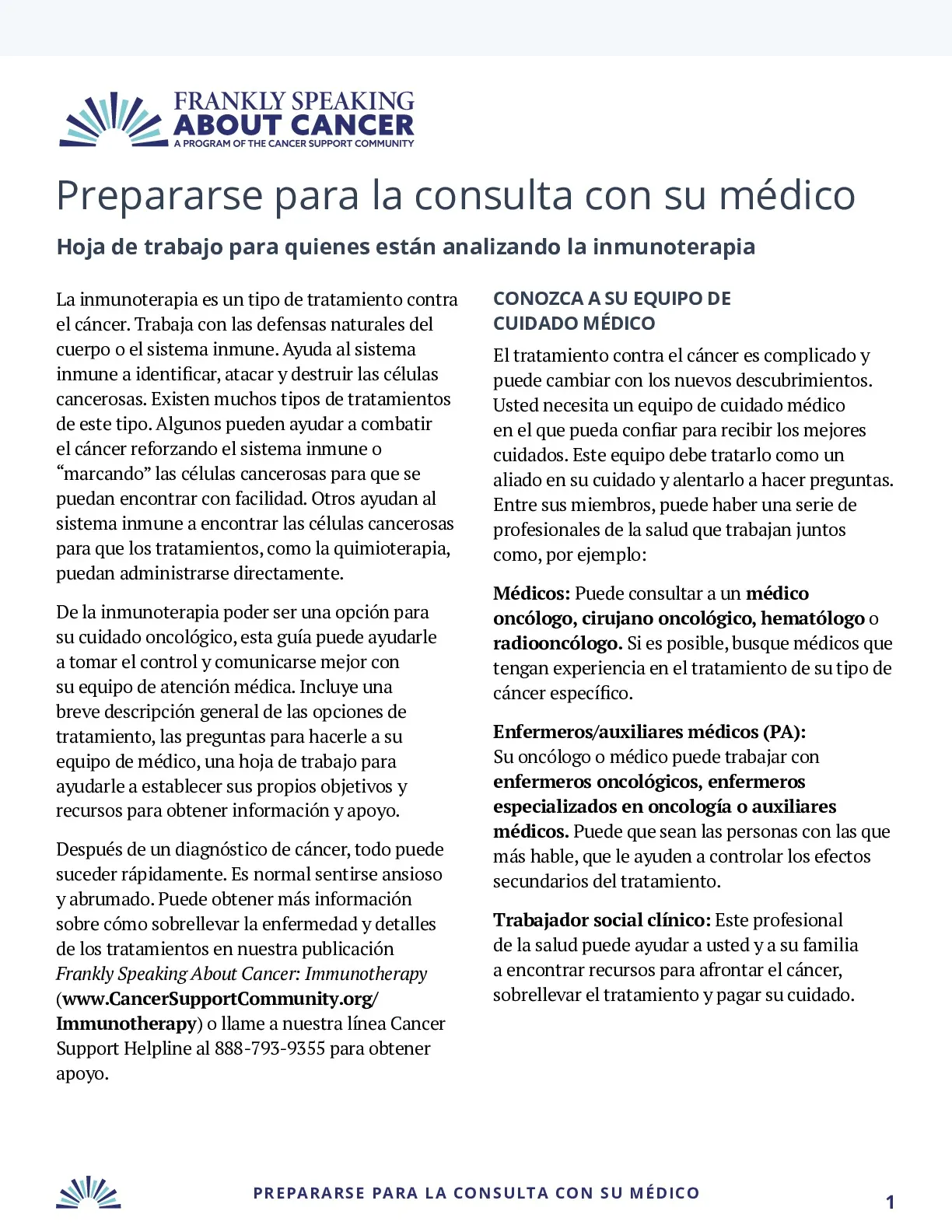 Prepararse para la consulta con su médico - inmunoterapia