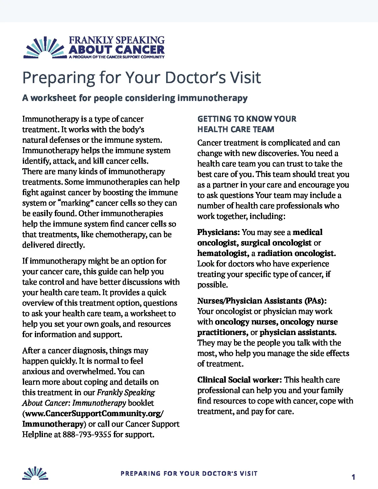 Preparing for your Doctor's Visit - Immunotherapy