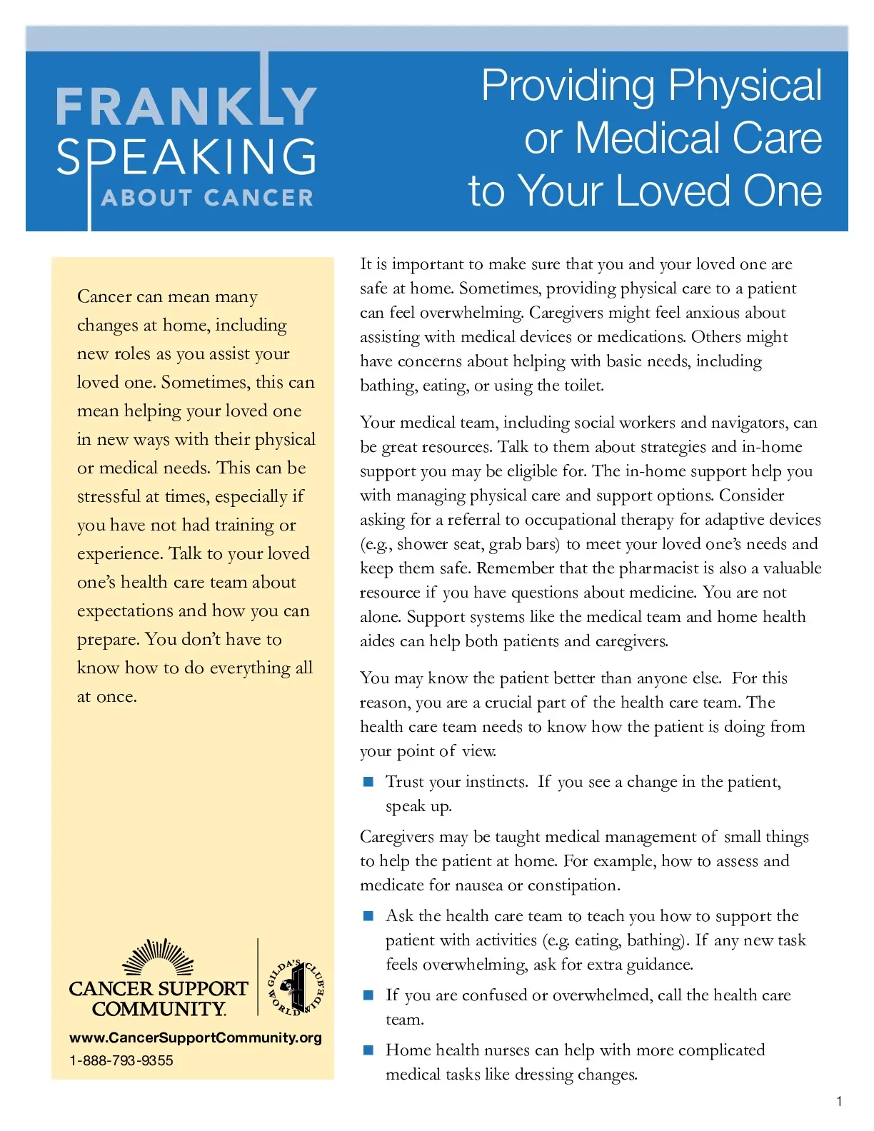 Providing Physical or Medical Care to Your Loved One