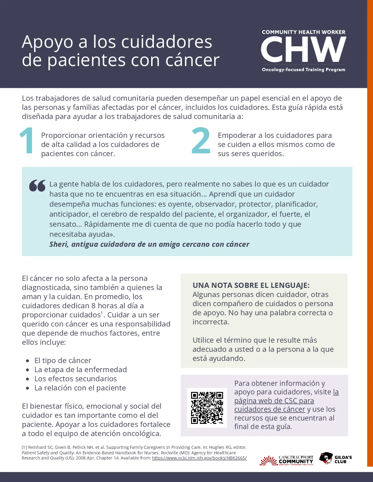 Apoyo a los cuidadores de pacientes con c&aacute;ncer para trabajadores de salud comunitaria