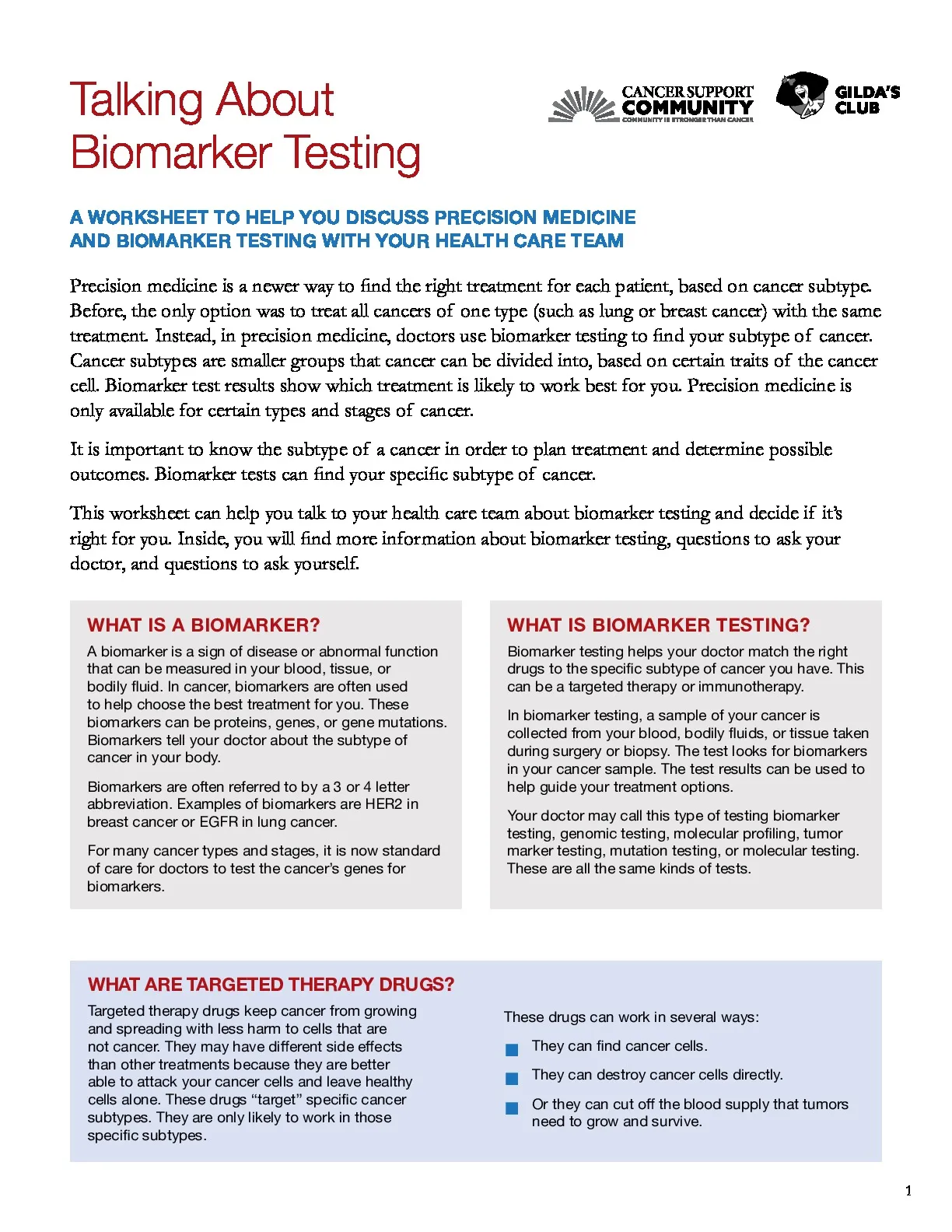 Talking About Biomarker Testing Discussion Tool
