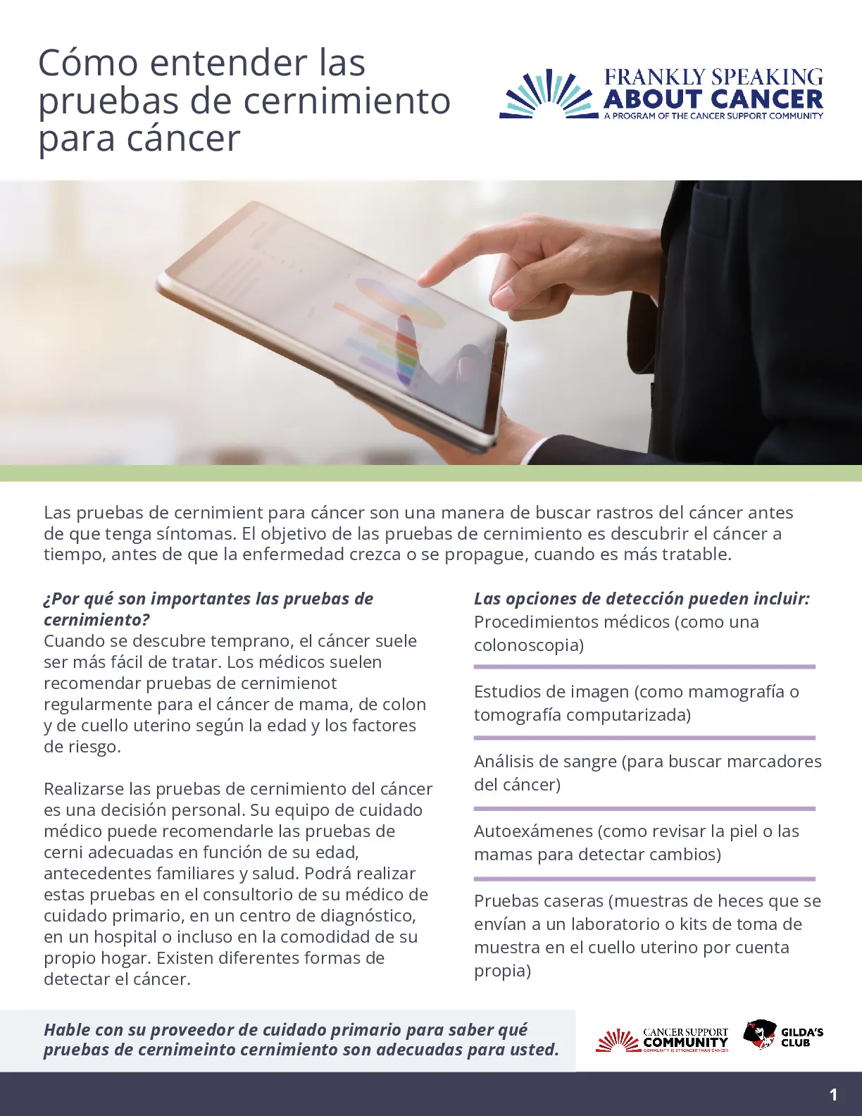 C&oacute;mo entender las pruebas de cernimiento para c&aacute;ncer