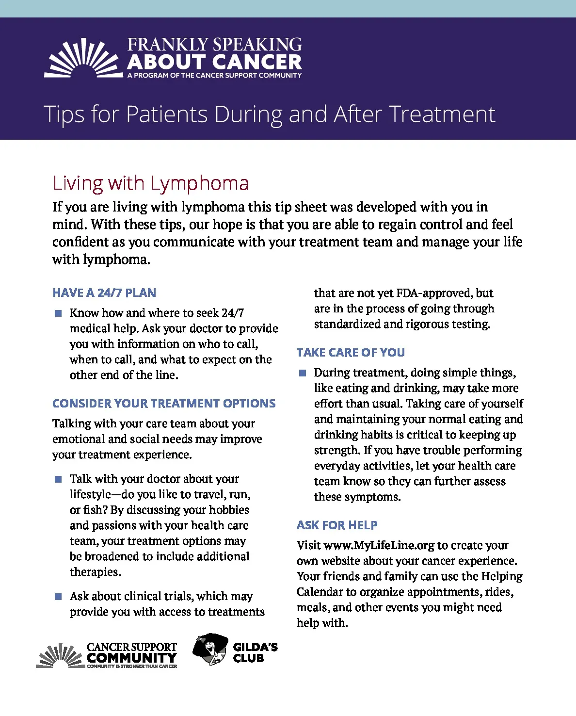 Tips for Patients During and After Treatment (Lymphoma)