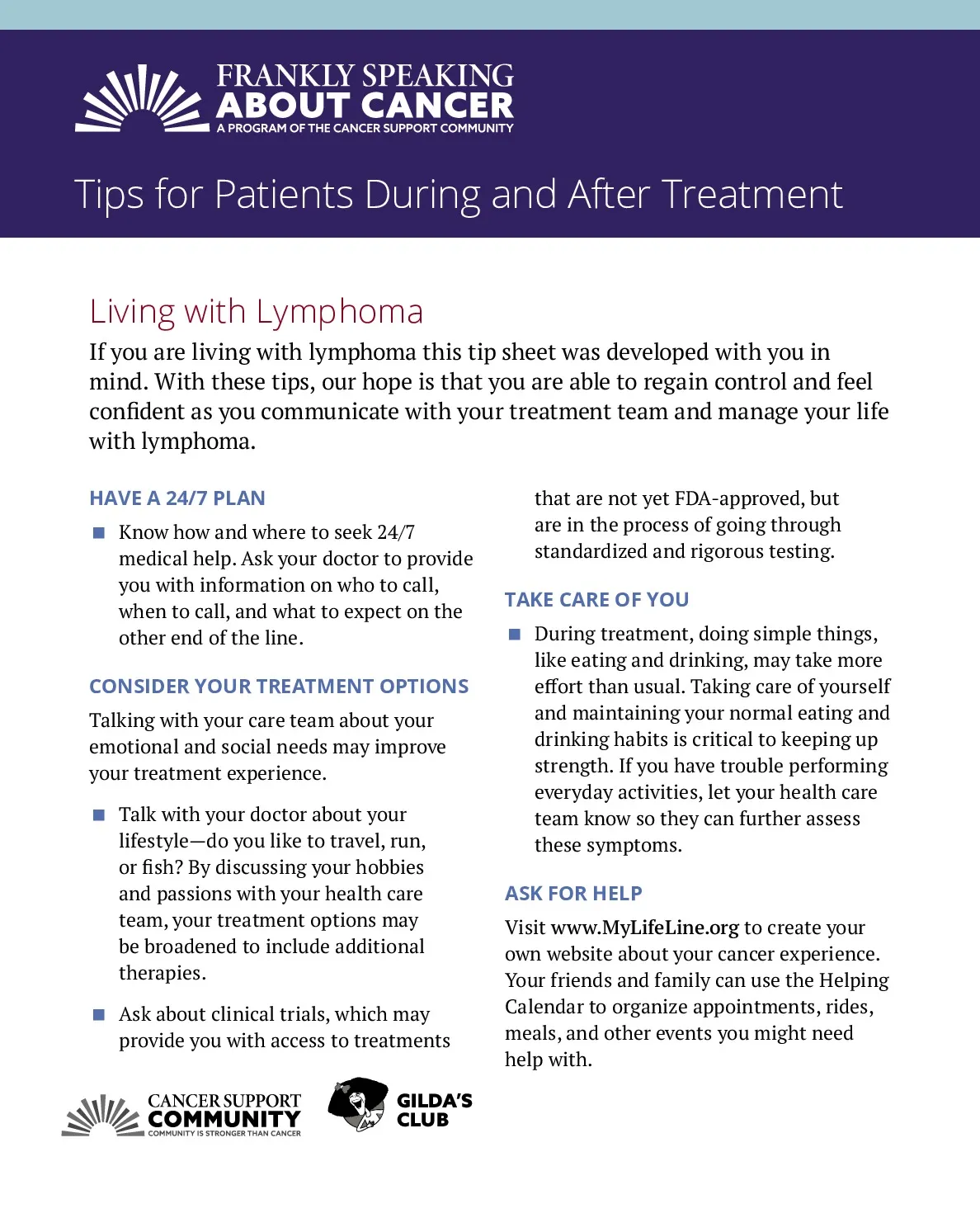 Tips for Patients During and After Treatment (Lymphoma)