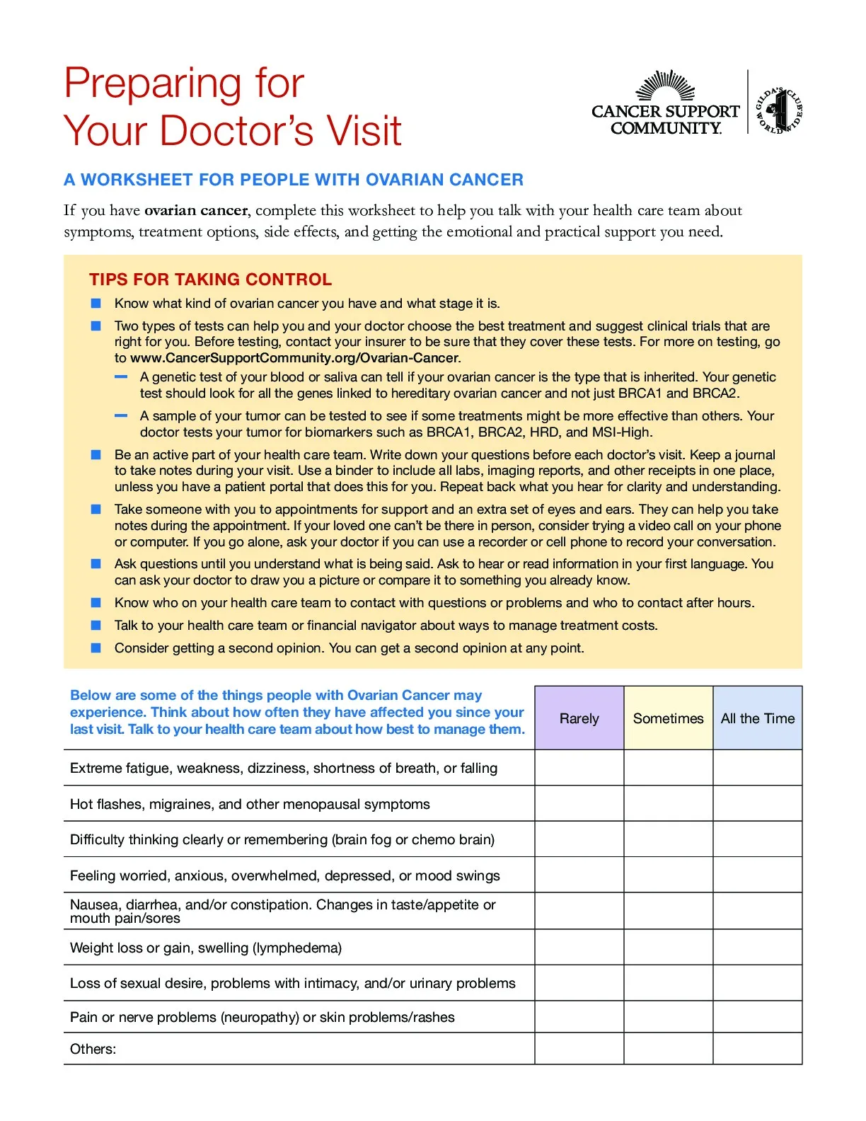 Preparing for Your Doctor’s Visit (Ovarian Cancer)