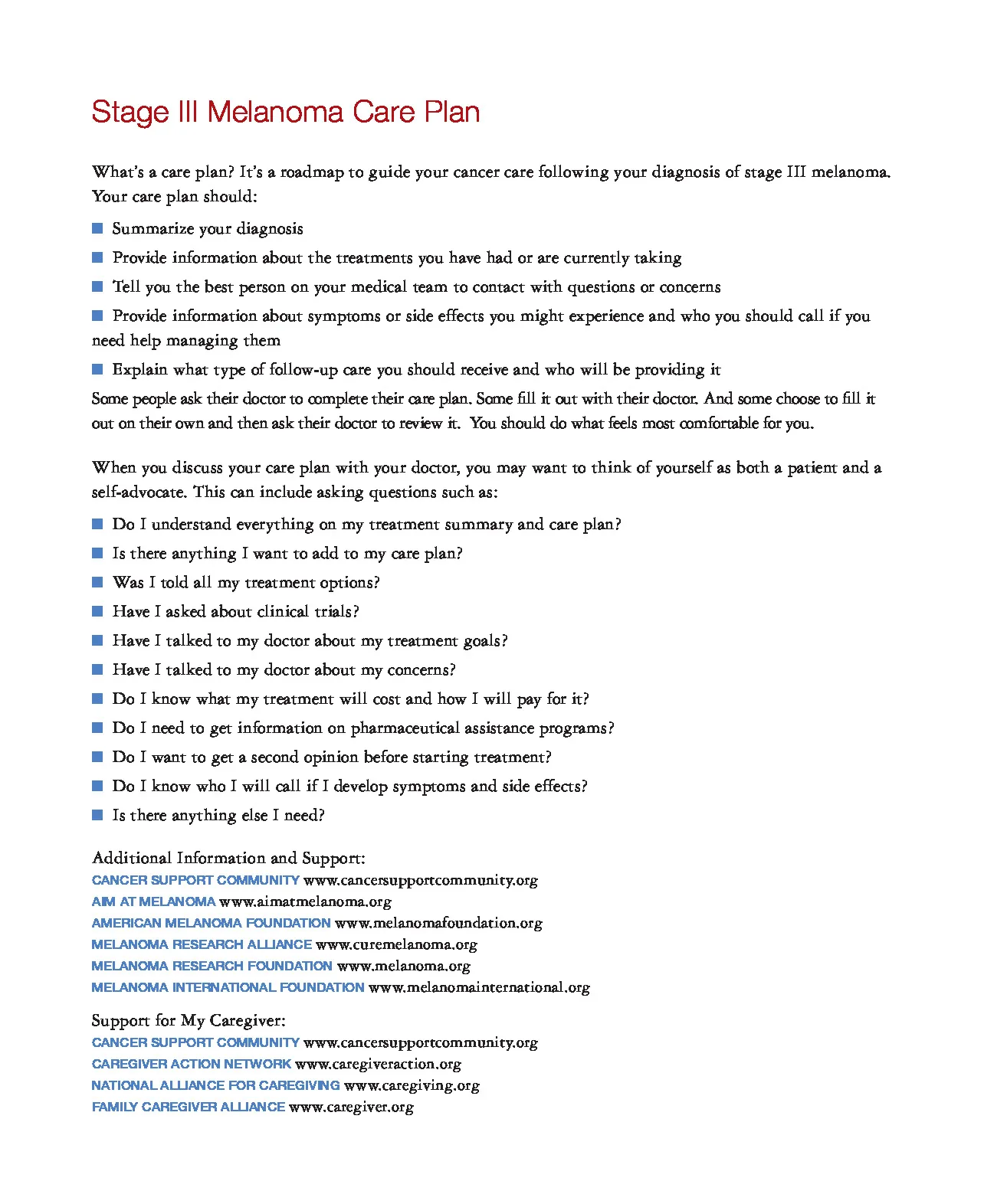 Melanoma Care Plan