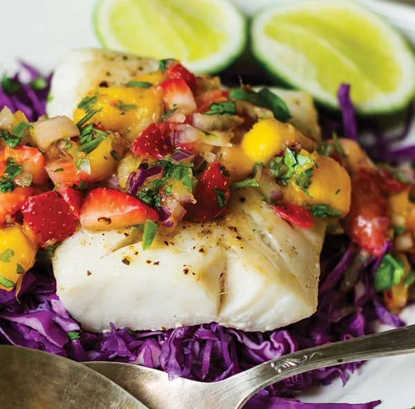 White Fish Tacos with Strawberry Mango Salsa 