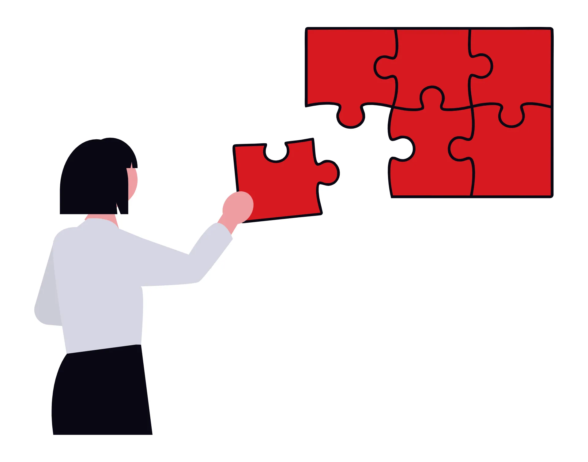 Illustration of a person adding the last piece of a puzzle