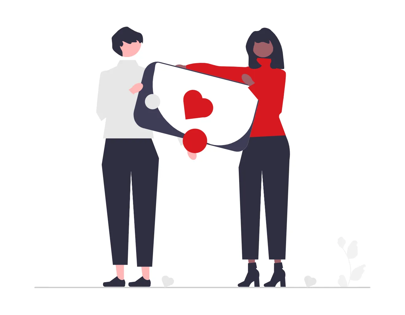 Illustration of two figures holding up a heart