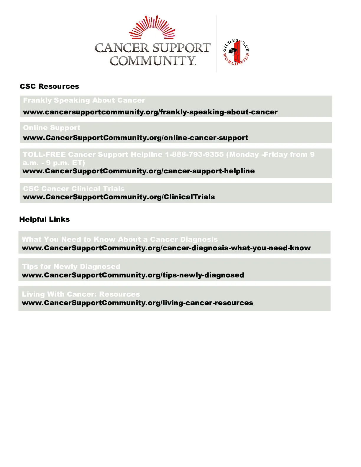 10 Tips for Patients with a New Cancer Diagnosis Quick Guide Resource