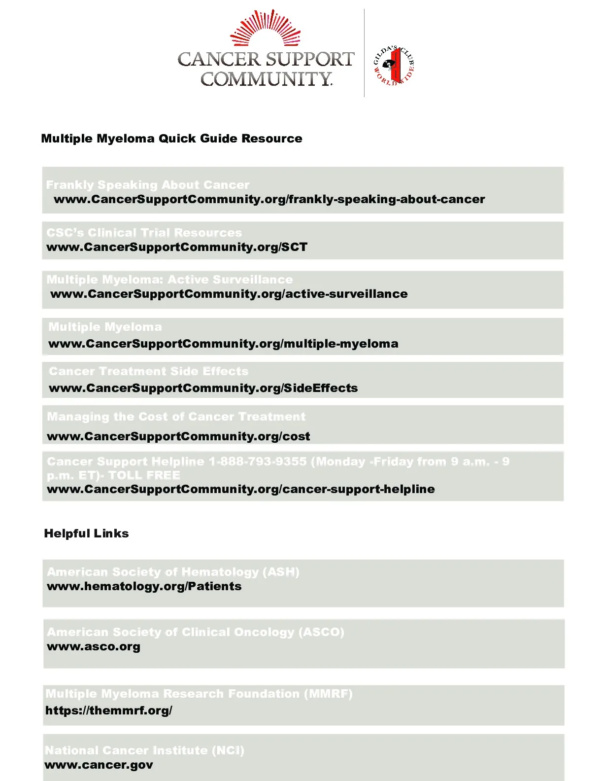 Quick Resource Guide: Multiple Myeloma