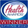 A blue, white, and red badge designates the Digital Health Awards' Spring 2021 Winner
