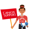 cartoon woman holding a cancer support sign