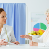 A woman talks with a registered dietitian in her office