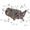 Different people forming the shape of the united states