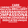 A word cloud displays the many adjectives people shared with CSC when describing their oncology social worker, including caring, dedicated, compassionate, and knowledgeable.