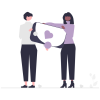 An illustration of two people holding a screen that displays a heart