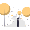 Illustration of a woman standing at the beginning of a tree-lined path